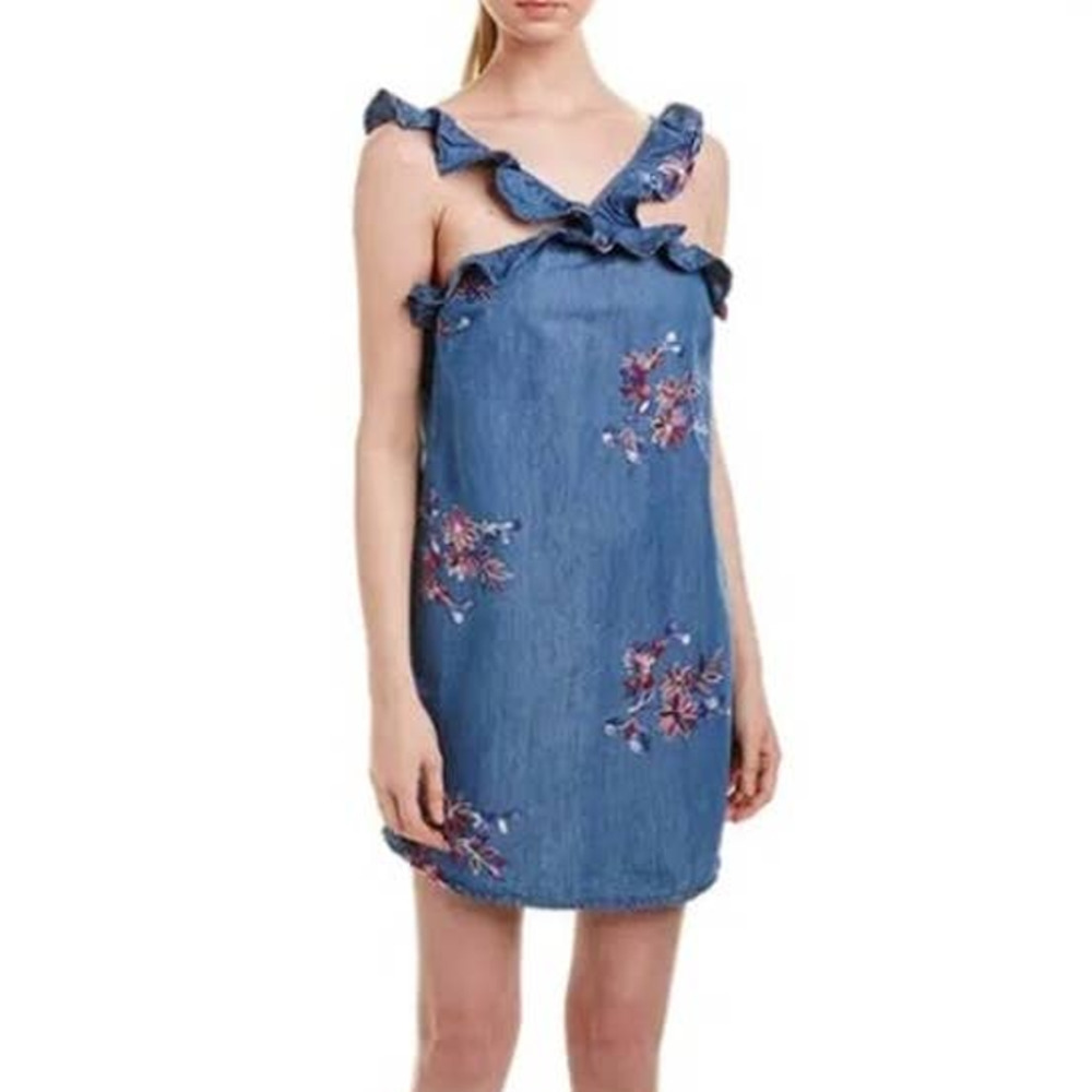 Romeo & Juliet Couture Embroidered Chambray Denim Shift Dress Size S